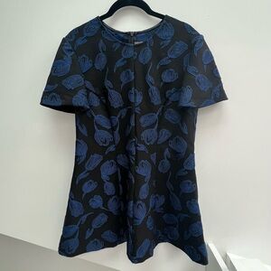 Lela Rose size 10 black and blue short sleeve tunic with floral embroidery